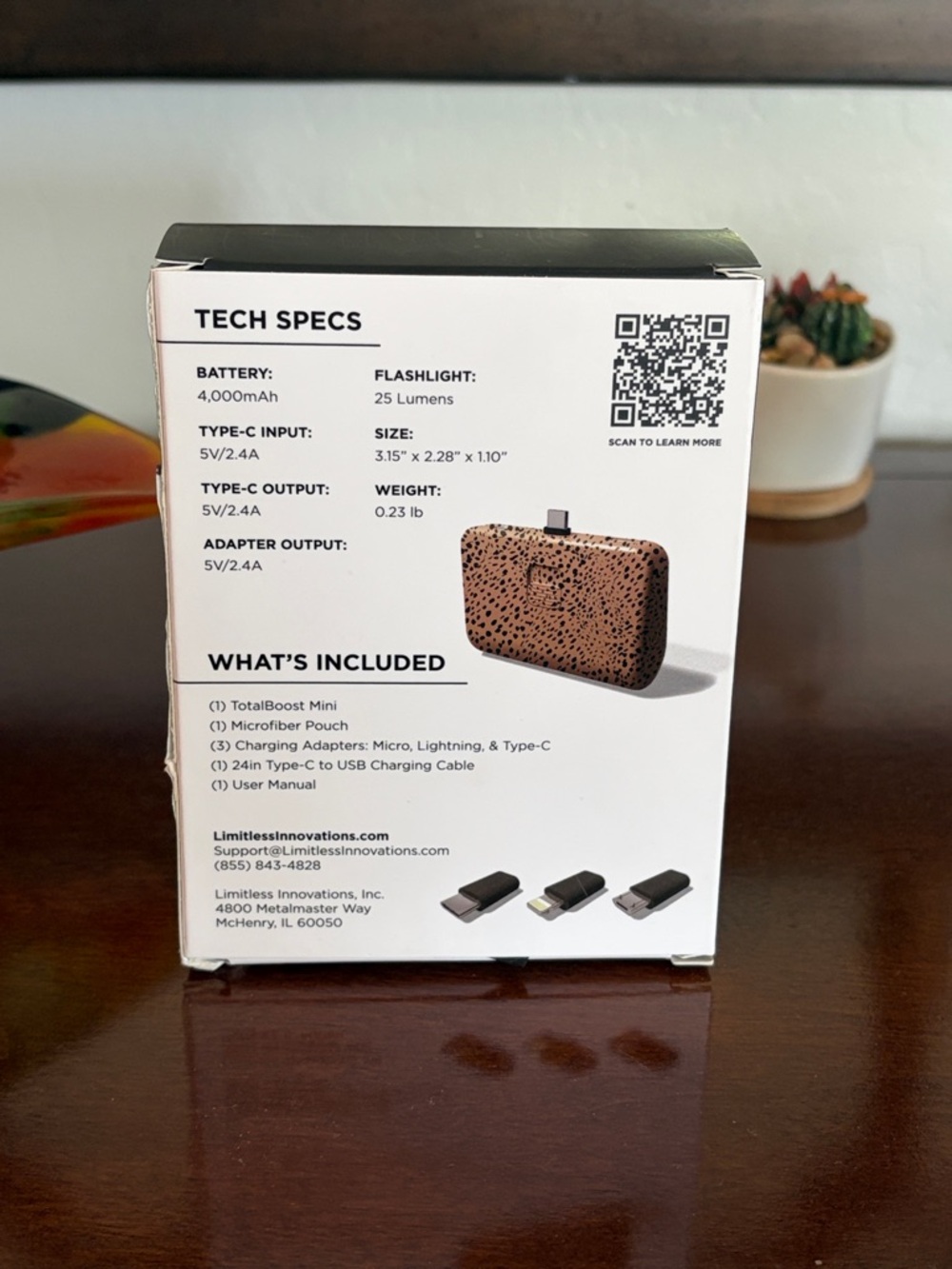 Limitless TotalBoost Mini 4,000mAh Universal Power Bank ~ Leopard Print - Picture 2 of 3